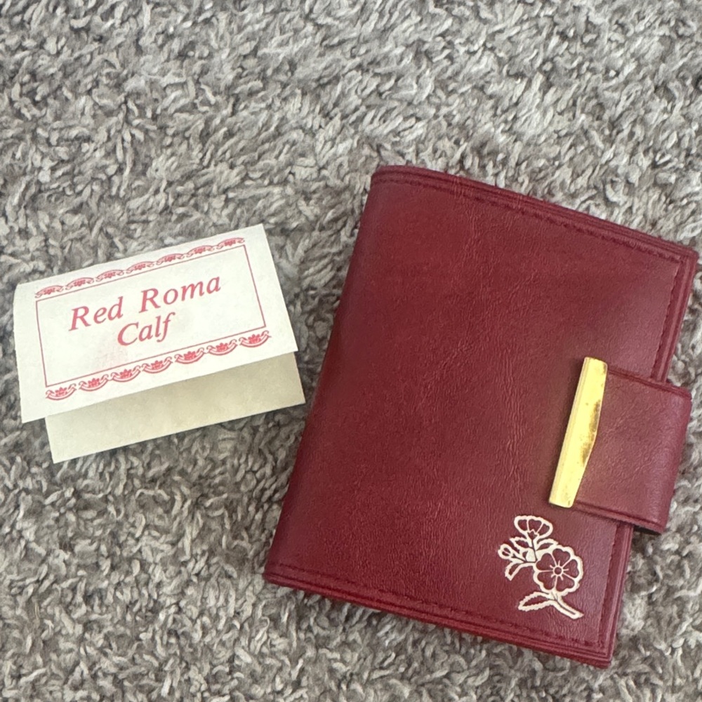 Red Leather Floral Embossed Wallet with Gold Accent